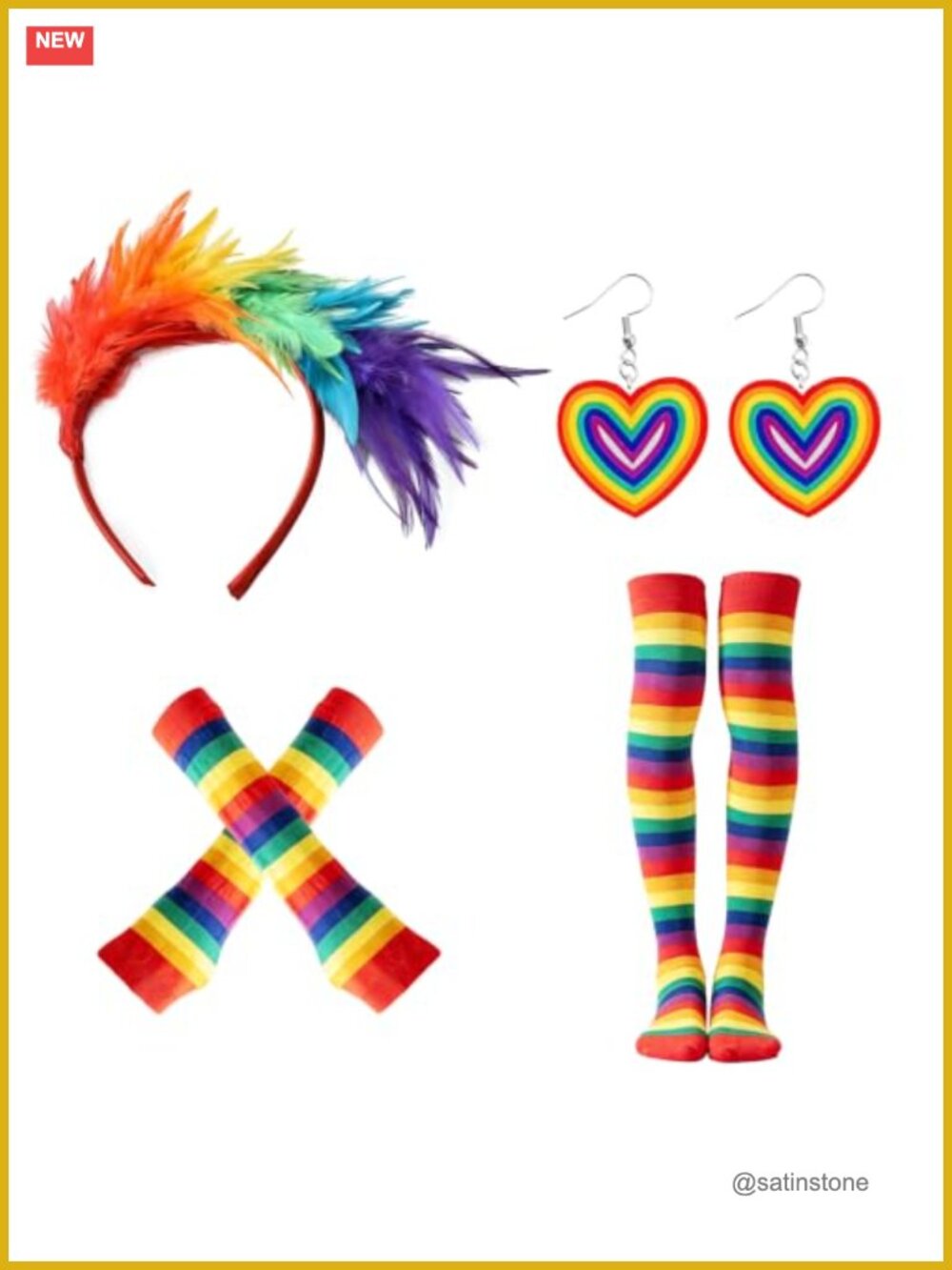 Womens Clown Costume Accessory Set Feather Headband Earrings Gloves Socks